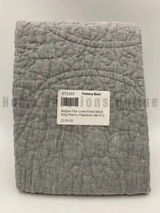 Pottery Barn Belgian Flax Linen Floral Quilted Shams S/2 Flagstone King #8931B - Picture 1 of 3