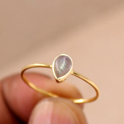 Anello Midi Labradorite Misura 10 Placcato Oro Argento 925 Anello Proposta Gi... - Immagine 1 di 4