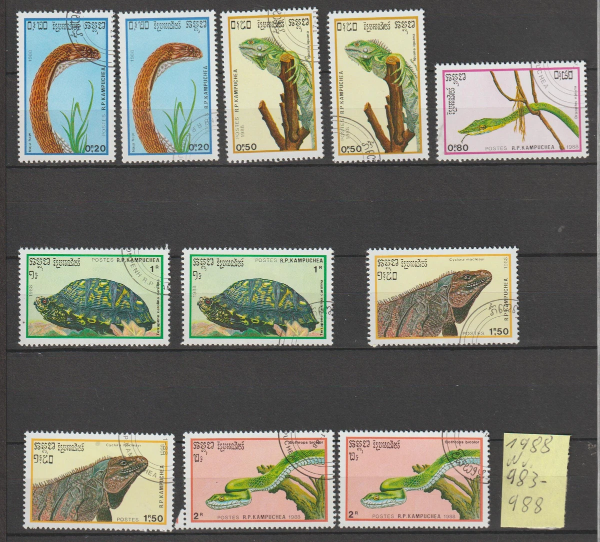 Briefmarken-Set Kambodscha 1996 – Prähistorische Tiere, Kleinbögen Komplett Gestempelt (Nr. 1619-1630)