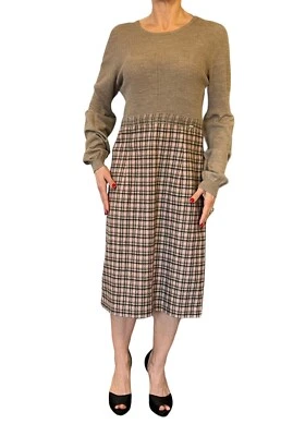 Escada Sport Women's Shiromi York Plaid-Skirt Knit Sweater Dress Brown Pink M/L - Image 1 of 4