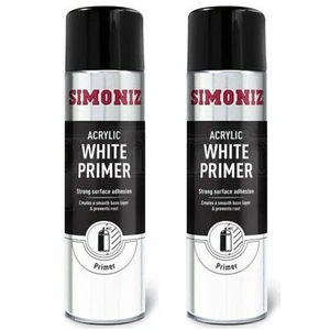 2 x Simoniz Large Acrylic White Aerosol Smooth Primer Car Spray Paint 500ml - Picture 1 of 2