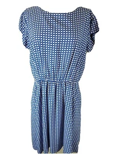 Womans Gap Dress Size M Ivory Frost Geometric Pockets Elastic Waist Blue White - Picture 1 of 9