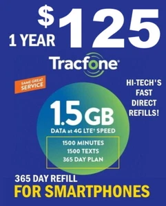 TRACFONE $125 FASTEST REFILL -- DIRECT to PHONE 🔥365 DAY🔥 GET IT TODAY!🔥 - Picture 1 of 2