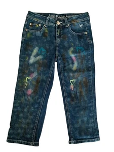 Justice Girls Capri Jeans Size 14R Simply Low Blue Heart Print Multicolor - Picture 1 of 14