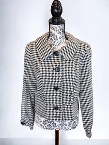 Worthington Cropped Button Up Houndstooth Peter Pan Collared Jacket SZ L BLK/WHT - Picture 1 of 20