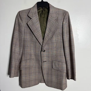 1950s Phoenix Tailored 34S Vintage Plaid Blazer Brown Green Men - Picture 1 of 9