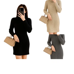Damas Polo Cuello Cable Tejido Bodycon Túnica Mini Vestido Pullover Invierno Jersey 8-14 - Imagen 1 de 5
