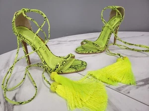 TALLA 7 - Tacones de piel de serpiente Azalea Wang Festival Verde Neón Rave tacones de aguja ATAR - Imagen 1 de 7