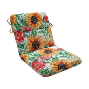 Bright Floral Indoor/Outdoor 1 Piece Split Back Chair Cushion with Ties Round... - Picture 1 of 5