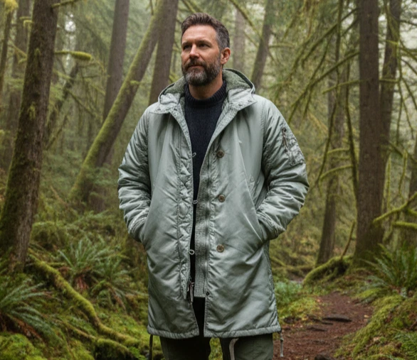 Parka larga acolchada con capucha forrada de piel verde Abercrombie & Fitch, abrigo chaqueta talla L Foto 1 de 4