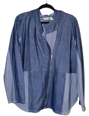 Zenergy By Chico’s Color Block Cozy Hoodie Jacket Blue Women Size 2 (12) Zip Up - Image 1 of 4