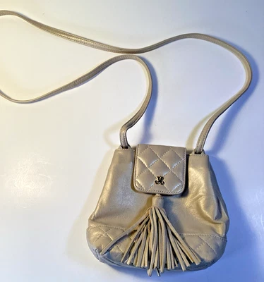 Jay Herbert New York Small Tasseled Crossbody Purse/Quilted/Beige - Image 1 of 4