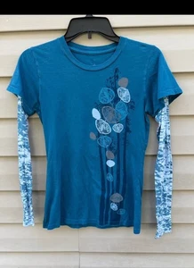 T-shirt donna Prana Y2K doppia manica lunga burnout foglie autunnali taglia S grunge - Foto 1 di 6