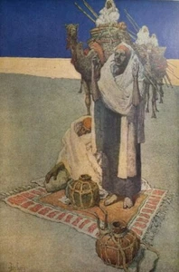 Rivista d'epoca 1908 illustrazione preghiera nel deserto di Jules Guerin - Foto 1 di 2