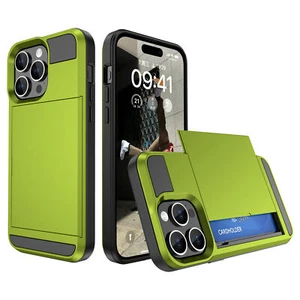 For iPhone 17 Pro Max 16+ 14 Slide Card Slot Shockproof Wallet Slim Back Case - Picture 1 of 32