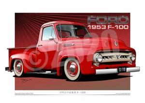 1953 FORD F-100 Art Print - Ford Truck Drawing ( 8 Colours ) - Picture 1 of 12
