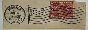 1909 2C SEWARD STAMP WITH FLAG PICTORIAL AND MOBILE ALABAMA CANCEL - Picture 1 of 2