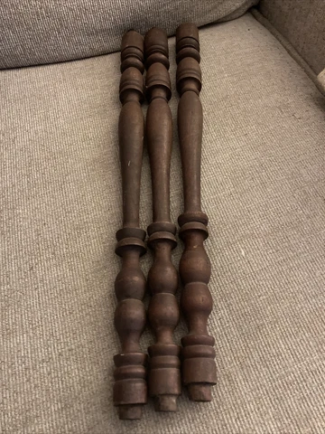 3 turned wood spindle Vintage French salvaged baluster column Furniture 17 1/2” Cover