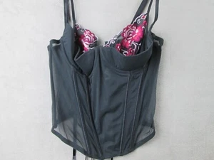 Wonderbra Corset Womens 34B Black Pink Floral - Picture 1 of 10