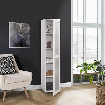 Kings Brand Furniture - Curio Storage Cabinet with 5 Shelves & Glass Door, White - Image 1 of 4