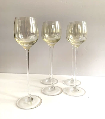 Juego/5 copas de vino cordiales de postre amarillo pálido tallo delgado vintage Foto 1 de 4