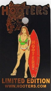 HOOTERS BIKINI CALENDAR GIRL KAT VIRGINIA BEACH VA VIRGINIA RED SURFBOARD PIN - Picture 1 of 5