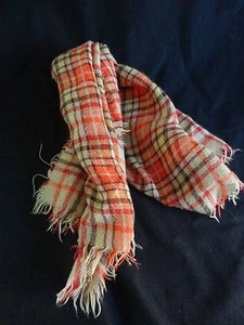 Vintage Retro Fashion Scarf Plaid Orange Brown Beige 24" x 24" Polyester - Picture 1 of 3
