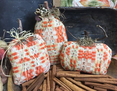 Antique Orange Wool Overshot Coverlet Pumpkin Bowl Fillers ~ Set of 3 ~ AAFA - Image 1 of 4