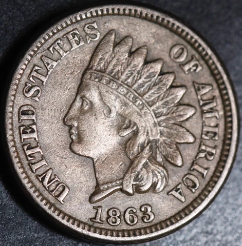 1863 INDIAN HEAD CENT - With LIBERTY & DIAMONDS - Near AU UNC Cover