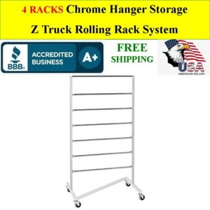 4 RACKS Chrom Kleiderbügelregal Lagersystem 7 Ebenen Rollende Räder Z-LKW - Bild 1 von 2