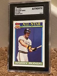 Tarjeta Topps Barry Bonds 1991 reverso en blanco SGC A All Star súper rara - Imagen 1 de 2