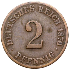 German Empire-Empire-Wilhelm I coin-2 Pfennig 1876 G - Picture 1 of 2