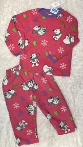 NWT THE CHILDREN'S PLACE GIRLS 4 POLAR BEAR FLEECE PAJAMAS 2 PIECE SET PINK PJ'S - Picture 1 of 3