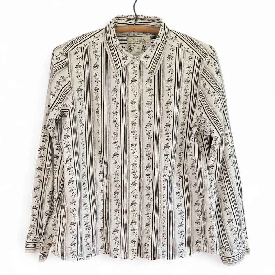 Camisa Abotonada Cabelas Mujer Floral Rayas Mediana 100% Algodón Marrón y Blanco Foto 1 de 4