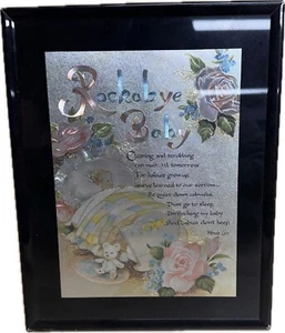 Framed Nursery Wall Art Rockabye Baby Black Frame Metallic Print Wendy Lyn Poem - Picture 1 of 5