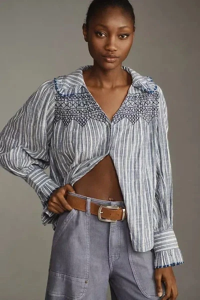 Blusa victoriana a rayas manga larga Anthropologie Pilcro en azul para mujer XL Foto 1 de 4