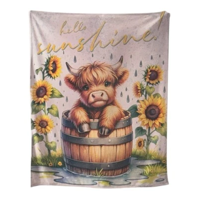 Regal Comfort Hello Sunshine Highland Calf Fleece Throw Blanket Cow Gift 50x60 - Image 1 of 4