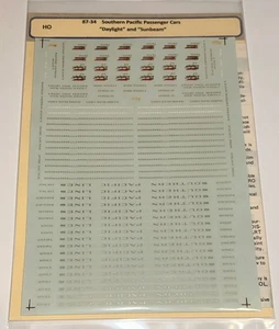 MICROSCALE HO SCALE DECAL-SOUTHERN PACIFIC PASS CARS-“DAYLIGHT/SUNBEAM”- #87-34 - Picture 1 of 1