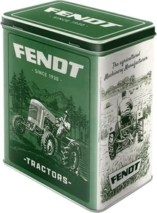 Lata con tapa grande estilo retro vintage - Anuncio clásico FENDT tractores estaño - Imagen 1 de 3