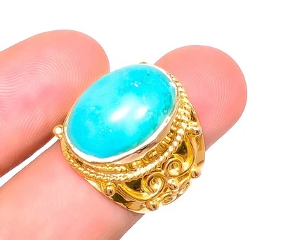 Natural Turquoise - Tibetan 18k Yellow Gold Plated Ring s.6.5 R23-67 - Image 1 of 4