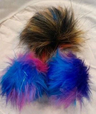 Pom Poms For Winter Hats.  All Natural Faux Fur.  Lot Of Three.  Tribbles? - Image 1 of 4