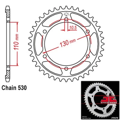 JT Sprockets Steel Rear Sprocket 530 Pitch 45 Tooth Yamaha YZF-R6 (2003-2015) - Image 1 of 2