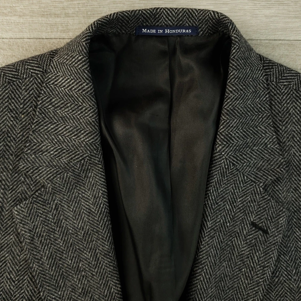 Lands' End Tweed Blazer мужской 41L черный серый ламсбвул и шерсть елочка 2 Btn - Изображение 1 из 4