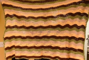 Handmade Crochet Ripple Afghan blanket 50” x 35” stripes throw vintage - Picture 1 of 2
