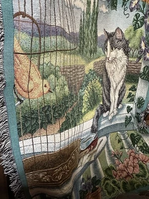 Vintage Cotton Cat "Innocent Curiosity" Tapestry Blanket 51 X 68 NWT USA - Image 1 of 4