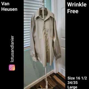 Van Heusen Tan Wrinkle Free Button Down Shirt Sz Large 16 1/2 34/35 - Picture 1 of 4