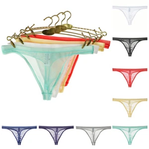 Men Sexy Underwear G-String Breathable Mesh Thong See Through Briefs Underpants - Picture 1 of 21