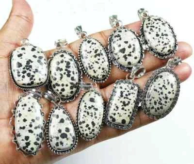 Lote de Colgantes de Cristal de Jaspe Dalmation de Moda, Colgante Hecho a Mano con Superposición de Plata Regalo Foto 1 de 2