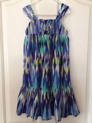 NWT Gymboree Sparkle Safari 4 Blue White Ruffle Ikat Maxi Dress Full Length - Image 1 of 3