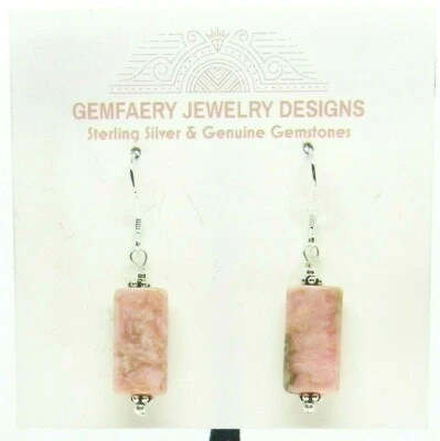 Sterling Silver Natural RHODOCHROSITE Dangle Earrings #5859...Handmade USA - Imagem 1 de 4